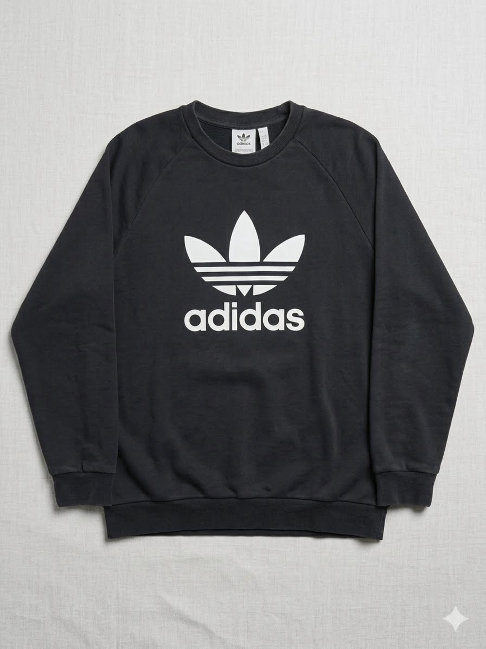 ADIDAS Black Crewneck Sweatshirt with White Trefoil Logo